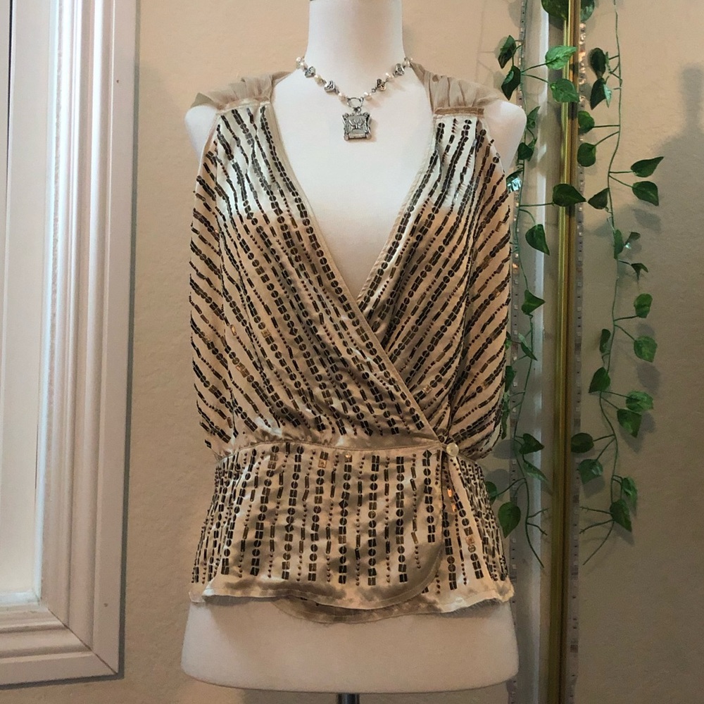 WALTER BAKER SEQUIN SILK IVORY TANK